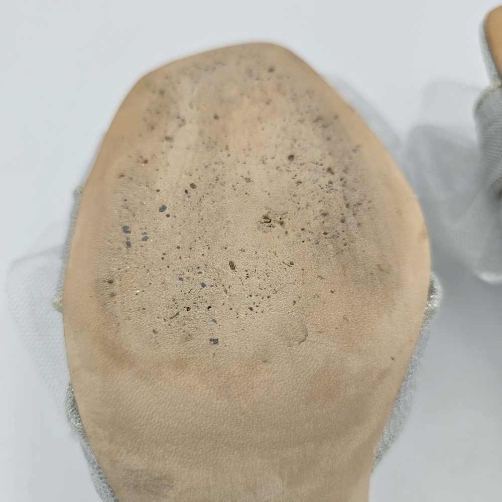 Badgley Mischka Tess Block Heel Sandals with Mesh Poof Bow, Silver Metallic, 6 - Picture 12 of 16